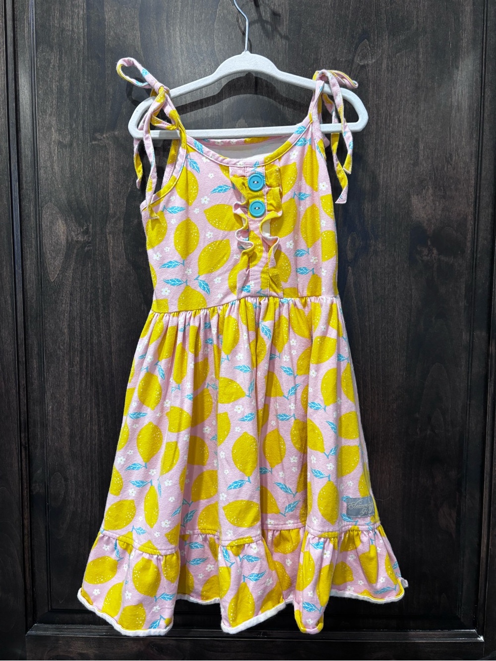 Eleanor Rose Pink Sundress with Yellow Lemon Print